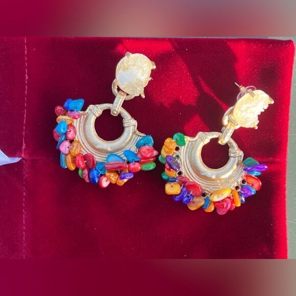 Multicolor Stone Drop Earrings - Picture 13 of 13